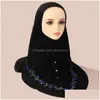Halsdukar kvinnor broderi blommor hijab arabisk fast färg turban islamisk khimar muslimsk mjuk slitage direkt omedelbar halsduksleverans f dhivx