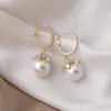 Boucles d'oreilles pendantes MOONBIFFY tempérament Champagne gris blanc couleur grande perle pour femmes en laiton or brillant zircone crochet