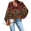 Blouses Femmes Polynésien Tribal Fijian Totem Tatouage Fidji Prints Printemps Automne Femmes Casual Sexy Lanterne Manches V-Shirts Mode Party Top