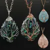 Pendentif Colliers Fait à la main Arbre de vie Fil Wrap Abalone Shell Résine Collier Bleu Blanc Rose Énergie Reiki Guérison Amulette Bijoux Cadeaux