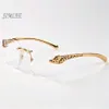 2018 Vintage-Designer-Sonnenbrille für Männer und Frauen, randlose Büffelhorn-Brille, goldene Leopardenrahmen, günstige Sonnenbrille für Damen, Brillen 252s