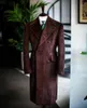 Men's Corduroy Notched Lapel Tuxedo Jacket Double Breasted Blazer Long Coat Wedding Prom Dress Custom 231221