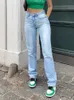 Jean classique à jambes droites pour femmes, pantalon ample taille haute, mode décontractée, bleu délavé, coton Denim, Baggy maman 231221