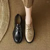 Dress Shoes 2024 Spring Women Pumps Natural Leather 22-25cm Sheepskin Cowhide Pigskin Full Hollow Brogue Lace Up Loafers