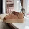 Platform Ultra Wollen Mini Laarzen Kastanje Tasman Slippers Mini''uggli''platform Australië Snowboot Designer Dames Echt Leer Dikke Wol Pluizige Warme Winter