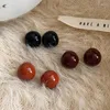 Stud Earrings Vintage Drip Glazed Small Beans For Women Elegant Coffee Color Wine Red Jewelry Gifts