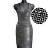 Traje de baño para mujer Mujeres de verano Ver a través de vestido de red Glitter Rhinestone Crystal Grid Spaghetti Strap Beach Corte bajo sin mangas sin espalda