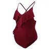 Women's Swimwear Summer Sexy Lady V-neck Suspends Pregnant Woman Solid Color Flouncy One-piece Swimsuit