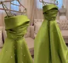Новое дизайнерское зеленое вечернее пышное платье 2024 с бретелями и кристаллами из атласа длиной до чая, вечерние платья трапециевидной формы для выпускного вечера Vestidos De Feast Robe De Soiree на заказ