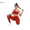 Yoga Outfit CHRLEISURE Seamless Sports Set Women Fitness Outfit Rib Yoga Suit Running Bra without Pad with Workout Leggings Gym SportswearL231221