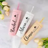 Personalized 16oz Matte Tumbler With Straw Wedding Bride and Groom Water Cup Custom Skinny Acrylic Tumbler Bridesmaid Party Gift 231220