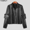 Mänjackor Solid Pu Leather Lapel Zipper Långärmfickor Rockar Män Streetwear Punk Style Fashion Jackets Incerun S-5XL 231221