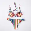 Women's Swimwear Quick Drying Two Pieces Sexy Women Striped Color Bra High Waist Briefs Set For Spa