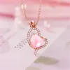 Pendentif Colliers Collier à la mode Rose Gold Couleur CZ Rose Opal Collier Coeur Synthétique Ross Quartz Pour Femmes Cadeau Drop Bijoux