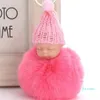 Porte-clés pompon doux et moelleux pour bébé, en fausse fourrure de lapin, chapeau tricoté, poupée, porte-clés de voiture, jouet, cadeaux tendance