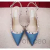 Mode femmes pompes chaussures Casual Designer Or cuir clouté pointes slingback talons hauts chaussures marque chaussures