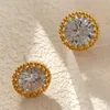 Allergic Free 18k Yellow Gold Plated Big Bling Round CZ Diamond Stone Stud Earrings For Men Women Nice Gift for Friend