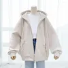 Abbigliamento da palestra tasca con cerniera con cerniera femmina cappotto di base femminile inverno inverno autunno camicia di pile di pile femminile cappotto sciolto con cappuccio a metà lungo