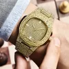 Hiphop na moda céu estrela banda de aço hip hop personalizado água diamante calendário relógio quartzo estudantes masculinos e femininos