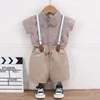 Clothing Sets Summer Baby Boy Clothes 2024 Korean Plaid Short Sleeve T-shirts And Overalls 1st Boys Birthday Outfits Kids Bebes Jogging