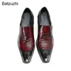 Batzuzhi italiensk typ herrskor metall pekade tå bruna äkta läderklänningskor män fest bröllop zapatos hombre!