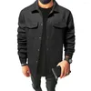 Men's Jackets Retro Texture Shirt Jacket Elegant Men Casual Lapel Long Sleeve Coat With Flap Pockets Autumn Winter