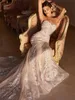 Съемные рукава Русалка Кружевные платья невесты Милая декольте Корсет с подкладкой цвета шампанского Свадебное платье для женщин Аппликации Длинное свадебное платье Robe De Mariee