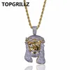 TOPGRILLZ Gold Color Plated Iecd Out HipHop Micro Pave CZ Stone Pharaoh Head Pendant Necklace With 60cm Rope Chain249b