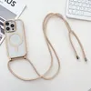 Electroplated Transparent Magnetic Wireless Charging Case Suitable for IPhone 15 14 11 12 13 Pro Max Crossbody Necklace Case 100pcs