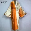 Damenbadebekleidung WINYI 2023 Frauen Bohemian Allmähliches Druckkleid Afrikanische Strickjacken Oberbekleidung für Kaftan Sommer Sexy Seidengefühl Kimono