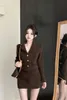 Maillard Stijl Meisje Pak Dames Herfst/Winter Pluche Verdikte Koffie Jas Korte Rok Tweedelige Set Mode vrouwelijke Kleding 231221