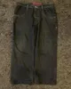 JNCO Streetwear Jeans retrò Uomo Y2K Hip Hop Grafica teschio Ricamo Jeans larghi Pantaloni neri Pantaloni gotici a vita alta larghi 231220