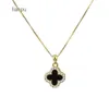 diamond inlaid Clover Necklace feminine temperament girls' advanced sense double-sided shell pendant clavicle chain