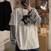 Herr t-shirts japanska anime bungo stray dogs harajuku t shirt kawaii osamu dazai svartvit grafik mode hip hop randig lång ärm2312.21