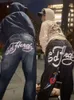 Jeans pour femmes Hip Hop LETTRE IMPRESSION PRINT PANTAL BAGGY 2023 NOUVEAU HARUKU CASUS PANT ROCK PRANTER LEG STREETWEAR