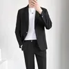 S5XL Yüksek Kaliteli Erkekler Takım Beyler Basit İş Gündelik Uyum Takımları 2 Parça Set Klasik Düz Renkli Ceket Blazer Pantolon 231220