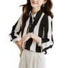 Women's Blouses Spring Fall Women Blouse Black White Vertical Stripe Printing Long Sleeves Office Lady Brief Shirt