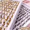 Anneaux de bande Mode 30pcs / lot en acier inoxydable cristal zircon anneau titane bande or sier style mixte hommes et femmes bijoux de mariage Dro Dhqbh