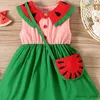 Vestidos de menina Novo verão bebê menina melancia estampa padrão de pescoço redondo vestido sem mangas + bolsa crossbody meninas vestidos de moda de emenda fofos