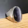 Hot New Antique 14K White Gold Rings For Women And Men With Natural Color Onyx Green Blue Stone Minimalism Turkish Fashion Jewelry