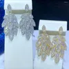 Boucles d'oreilles en peluche couleur d'or à la mode avec feuille d'argent pour femmes luxe en zircone micro micro-réglage de mariage bijoux de mariage 00086