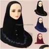 Halsdukar kvinnor broderi blommor hijab arabisk fast färg turban islamisk khimar muslimsk mjuk slitage direkt omedelbar halsduksleverans f dhivx