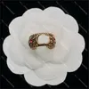 Vintage Hollow Out Letter Rings Designer Women Flower Colored Ring Golden Silver Wide Edge Ring With Box