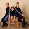 Girls Hobe Black Cirmuroy Robe Side Panneau denim Manches longues Girls Vêtements Cergroo Pocket Family Set Tenfit Hoodie Vêtements 231220