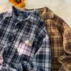 Privathinkerチェックシャツメンズコーヒー格子縞の長袖の特大の男性プラスサイズラペルブラウスカジュアル韓国スタイルコート231221