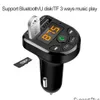 Kit de voiture Bluetooth Transmetteur FM Bluetooth Voiture Lecteur MP3 O Kit mains 5V 3.1A Double chargeur USB 12-24V TF U Disk Drop Delivery Automobi Dhrxl