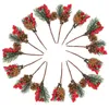 Fiori decorativi 12 pezzi Spazzole per unghie con pigna artificiale Coni con stelo ramoscello Rami Steli floreali per piante Aghi verdi Schiuma Ornamento da tavolo