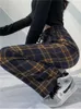 Capris Houzhou Vintage Plaid Pants Women Baggy Basic Wide Leg Pounser
