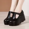 Dress Shoes 8cm Small Size 32-43 Vintage T-strap Gladiator Woman High Heels 2023 Soft Leather Platform Wedges For Office Mom