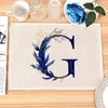 Blue Letters Pattern kitchen Placemat Home Decor Dining Table Mats Tea Coaster Cotton Linen Pads Bowl Cup Mats Home Decoration